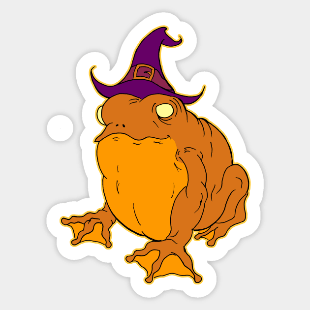 Spooky Cute Orange Halloween Frog with Witch Hat Sticker by Awful Waffle Press